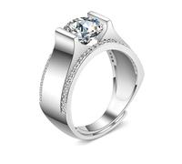 Dsnyu Anillo de boda para hombre de plata, anillo de boda de zirconia cúbica redondo geométrico ancho anillo de alianza cintura ajustable