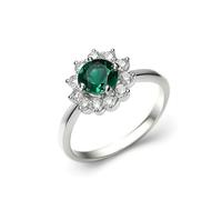 Dsnyu Anillo de boda para mujer, oro blanco, anillo de promesa con flor con esmeralda creada en laboratorio y moissanita, anillo de oro blanco de 9 quilates, 14 y 18 quilates, P 1/2, Oro blanco de 9