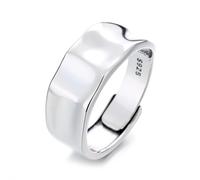 Dsnyu Anillo de compromiso 925, anillos ajustables para mujer, geométrico, ancho, simple, banda de plata, regalo de cumpleaños, día de San Valentín, Adjustable, No es una piedra preciosa