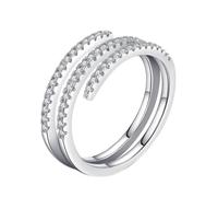 Dsnyu Anillo de compromiso para mujer, moissanita, anillos de promesa de oro blanco de 9 K/14 quilates, forma redonda, 2 capas, joyería de moda para esposa, R 1/2, Moissanita