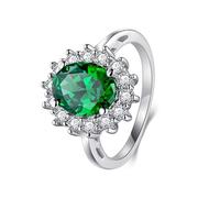 Dsnyu Anillo de esmeralda creado en laboratorio, alianzas de boda de eternidad para mujer, oro blanco de 9 K/14 quilates, forma ovalada, halo de flores de lujo para propuesta de joyería, K 1/2