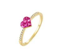 Dsnyu Anillo de oro amarillo, anillo de boda para mujer, rubí rojo rosa de 0,4 quilates, anillo de corazón con diamante, V 1/2, Oro amarillo de 14 quilates, Rubí Diamante