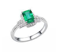 Dsnyu Anillo de oro blanco 750 de 18 quilates, para mujer, talla 61 (19,4) | Anillos de compromiso con laboratorio verde de 1 quilate de esmeralda cultivada y moissanita de 0.2 quilates, moda y versátil