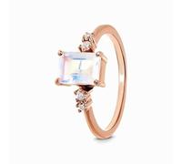 Dsnyu Anillo de piedra lunar de oro rosa, anillo rectangular con 4 garras, piedra lunar de 1 ct y moissanita, oro rosa 9 K/14 K/18 K, 62 (19.7), Oro rosa de 9 quilates, Piedra lunar Moissanita