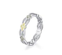 Dsnyu - Anillo de plata 925, anillo para mujer, boda, diseño hueco, con pegamento amarillo, circonita cúbica, forma redonda, color plateado, 59, circonita cúbica