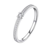 Dsnyu - Anillo de plata para mujer, compromiso individual, plata de ley 925, delicado, apilable, zirconia cúbica alianza, 56.5, Plata de ley, Circonita cúbica