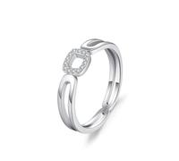 Dsnyu Anillo Plata 925, Anillo Mujer Vintage Cuadrado Patrón Geométrico Hueco Circonita Cúbica Forma Redonda Plata, 51.5, Zirconia cúbica
