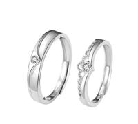 Dsnyu Anillos a juego 925, anillos de promesa para parejas, corona plateada, tamaño ajustable, regalo de cumpleaños, día de San Valentín, Adjustable, No es una piedra preciosa