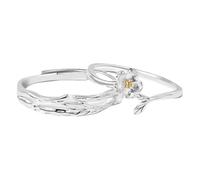 Dsnyu Anillos a juego para parejas 925, anillos de boda para él y ella, ramas de flores, tamaño ajustable, ajuste cómodo, Adjustable, No es una piedra preciosa