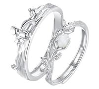 Dsnyu Anillos a juego para parejas, anillo de compromiso de plata 925, anillo de compromiso de rosa, tamaño ajustable, joyería de promesa de boda, Adjustable, No es una piedra preciosa