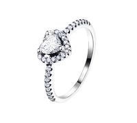 Dsnyu Anillos de boda para mujer, anillo de compromiso vintage de oro blanco de 9 K/14 quilates redondo con moissanita blanca en forma de corazón con caja de joyería, H 1/2, Moissanita