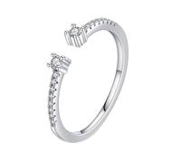 Dsnyu Anillos de boda para mujer con moissanita, anillo de promesa de oro blanco de 9 K/14 quilates, forma redonda, banda abierta simple, ajustable, ajuste cómodo, L 1/2, Moissanita