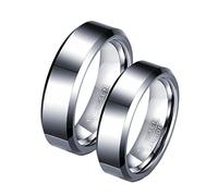 Dsnyu Anillos de boda para parejas, borde biselado pulido, anillo de carburo de tungsteno para novia, Women P 1/2 + Men V 1/2, Sin piedras preciosas