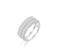 Dsnyu Anillos de boda Plata 925, Anillo de Compromiso Mujeres Doble Fila Rectangular Circones Joyas de Plata, 20, Zirconia cúbica