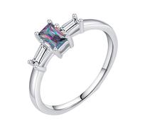 Dsnyu Anillos de compromiso de oro blanco para mujer, anillos de promesa de oro de 9 K/14 quilates, cristal de 3 x 5 mm, forma rectangular, elegante con joyero, J 1/2, Cristal