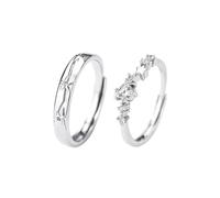 Dsnyu Anillos de Compromiso Par Anillos Plata 925, Par de Anillos Set Planetas y Estrellas Circonita Forma Redonda Joyería de Plata, Verstellbar, Circonia cúbica