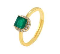 Dsnyu Anillos de compromiso para mujer Halo, anillo de promesa de oro amarillo de 9 K/14 quilates redondo con forma cuadrada verde esmeralda creada, ajuste cómodo, Q 1/2, Esmeralda creada en