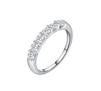 Dsnyu Anillos de compromiso para mujer, vintage, anillo de boda único de oro blanco de 9 K/14 quilates con moissanita blanca redonda con caja de joyería, I 1/2, Moissanita