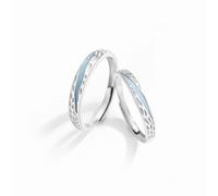 Dsnyu Anillos de compromiso para parejas, de plata 925, par de anillos de compromiso, estilo elegante con línea de luz nocturna, color azul plateado, tamaño ajustable