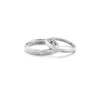 Dsnyu Anillos de pareja de plata 925, anillos para parejas, juego de compromiso, joyas solitarias rombicas, circonitas, plata romba, tamaño ajustable