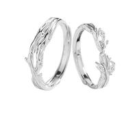 Dsnyu Anillos de pareja de plata 925, anillos para parejas, juego de ramitas de compromiso, flores, plata, tamaño ajustable, Verstellbar, Sin gemas