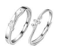 Dsnyu Anillos de promesa para parejas 925, anillos de promesa a juego para él y ella, diseño de flor, plata, tamaño ajustable, ajuste cómodo, Adjustable, No es una piedra preciosa