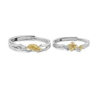 Dsnyu Anillos de promesa para parejas 925, anillos de promesa a juego, ramas, flor, banda plateada, tamaño ajustable, regalo de cumpleaños, día de San Valentín, Adjustable, No es una piedra preciosa