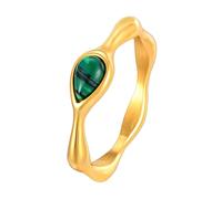 Dsnyu Anillos Promesa Oro, Anillo Boda Acero Inoxidable Geometría con Solitario de Malaquita Verde En Forma de Lágrima Mujer Joyas Talla 15