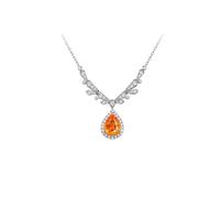 Dsnyu Cadenas para mujer con colgante, cadena larga de color naranja, granate mandarín, gotas de agua, joyas auténticas, oro blanco de 9 K/14 K/18 K con diamante, 40+5cm, Oro blanco 375 de 9 quilates