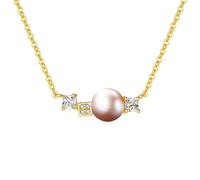 Dsnyu Collar con colgante 925, collares de cadena de oro con perlas y circonita cúbica, joyería de moda para mujer, 1.68 x 0.7CM, Circonia cúbica