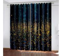 Dsnyu Cortina de 160 cm de alto, cortina de cocina moderna azul oscuro amarillo poliéster árbol y paisaje de luz, juego de 2 unidades, ancho 102 x alto 160 cm