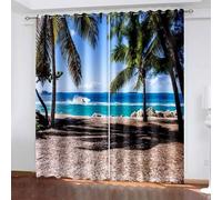 Dsnyu Cortina para sala de estar, cortinas opacas de 243.8 cm, 2 paneles de poliéster para surf, mar, playa, paisaje, cortinas de poliéster azul, verde y marrón, 2 paneles de 84 pulgadas de ancho x 96