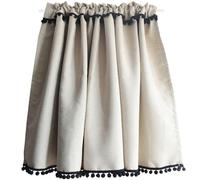 Dsnyu Cortinas de cocina de 20 pulgadas de largo, cortinas para dormitorio, modernas, beige, negro, de poliéster y algodón con pompones negros, corto, 1 panel de bolsillo para barra, 129.5 cm de ancho