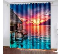 Dsnyu Cortinas opacas de 160 cm de largo, cortinas largas de cocina, paisaje de puesta de sol en el mar, cortinas coloridas de poliéster para dormitorio, 2 paneles de 42 pulgadas de ancho x 63