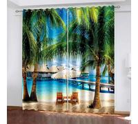 Dsnyu Cortinas opacas de 84 pulgadas de largo, cortinas largas para dormitorio, vacaciones tropicales, mar, playa, paisaje, verde, azul, beige, 2 paneles de 52 pulgadas de ancho x 84 pulgadas de largo