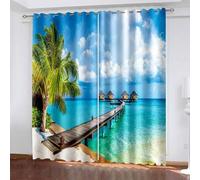 Dsnyu Cortinas opacas de 84 pulgadas, panel de cortina de poliéster con palmera y mar, cortinas decorativas para el hogar, 2 paneles de 92 pulgadas de ancho x 84 pulgadas de largo
