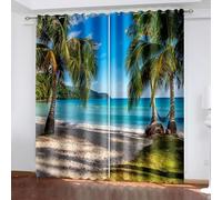 Dsnyu Cortinas opacas de 90 pulgadas, bonitas cortinas de ventana de mar y coco de poliéster, cortinas decorativas para el hogar, 2 paneles de 96 pulgadas de ancho x 90 pulgadas de largo