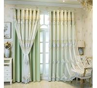 Dsnyu Cortinas opacas de poliéster de doble capa con bordado europeo para ventana, 2 paneles, 86 cm de ancho x 182 cm de largo, color verde