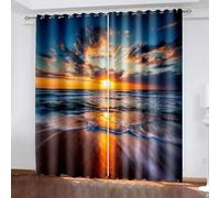 Dsnyu Cortinas opacas decorativas de 84 pulgadas, para playa, olas de mar y amanecer, poliéster, multicolor, 2 paneles de 52 pulgadas de ancho x 84 pulgadas de largo