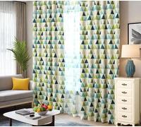 Dsnyu Cortinas opacas modernas para sala de estar, cortinas de granja para dormitorio, patrón triangular, poliéster, color azul y verde, 2 paneles, 86.4 cm de ancho x 182.9 cm de largo