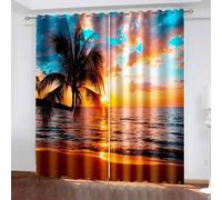 Dsnyu Cortinas opacas para habitación para dormitorio, cortinas de 213 cm de ancho x 213 cm de largo, diseño de árbol de coco, mar, puesta de sol, paisaje, poliéster, multicolor, 2 paneles de 84
