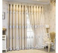 Dsnyu Cortinas opacas para sala de estar, cortinas de poliéster de doble capa con bordado europeo beige, 2 paneles de 42 pulgadas de ancho x 58 pulgadas de largo