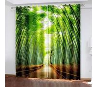 Dsnyu Cortinas opacas para salón, cortinas opacas, color verde, marrón, poliéster, árbol y paisaje de caminos, juego de 2 unidades, 102 x 214 cm (ancho x alto)