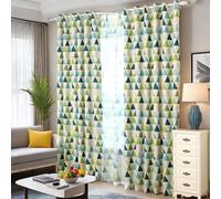 Dsnyu Juego de 2 paneles de cortinas de 72 pulgadas de largo, cortinas de granja con patrón de triángulos de café, de poliéster, color azul y verde, 2 piezas, 34 pulgadas de ancho x 72 pulgadas de