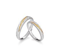 Dsnyu Juego de anillos de pareja 925, anillos de promesa a juego, martillados a mano, textura abultada, tamaño ajustable, joyería de compromiso de boda, Adjustable, No es una piedra preciosa