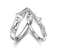 Dsnyu Juego de anillos de pareja 925, anillos de promesa a juego para él y ella, corona plateada, tamaño ajustable, regalo de cumpleaños y día de San Valentín, Adjustable, No es una piedra preciosa