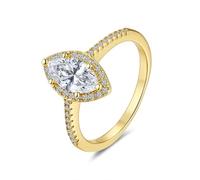 Dsnyu Moissanite Anillo de oro, alianza de boda, 5 x 10 mm, corte marquesa con moissanita de 1 ct, oro amarillo de 9 K/14 K/18 K, 52 (16.6), Oro amarillo de 9 quilates (375), Moissanita