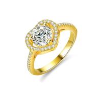 Dsnyu Moissanite Anillo de oro, anillo de boda para mujer, forma de corazón y redondo, con moissanita de 1 ct, oro amarillo de 9 K/14 K/18 K, 45 (14.3), Oro amarillo 585 de 14 quilates, Moissanita