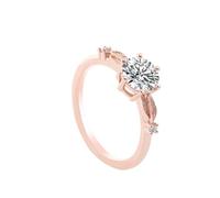 Dsnyu Promise Anillo de compromiso de oro rosa para mujer, hoja de 6 garras, moissanita, redondo, regalo de cumpleaños, 20, Moissanita
