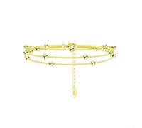 Dsnyu Pulsera de plata de ley 925 para mujer, pulsera de boda de 3 capas con cuentas de plata y oro, 21CM, No es una piedra preciosa